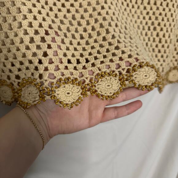 Moda International Crochet Openi Knit Pencil Mini Skirt Tan Size Small - Picture 4 of 5